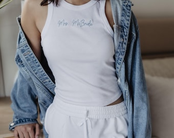 Bride Loungewear Set Wedding Outfit Preparation Day Bridal PJs Baby Tee White Tank Top Joggers Set Comfort Wear Wedding Gift Bride Clothing