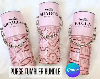 Pink Bridesmaid Tumbler Wrap Bundle Add Your Name Sublimation File Purse Tumbler Design Trendy Tumbler Wrap Customizable 20oz Skinny Tumbler