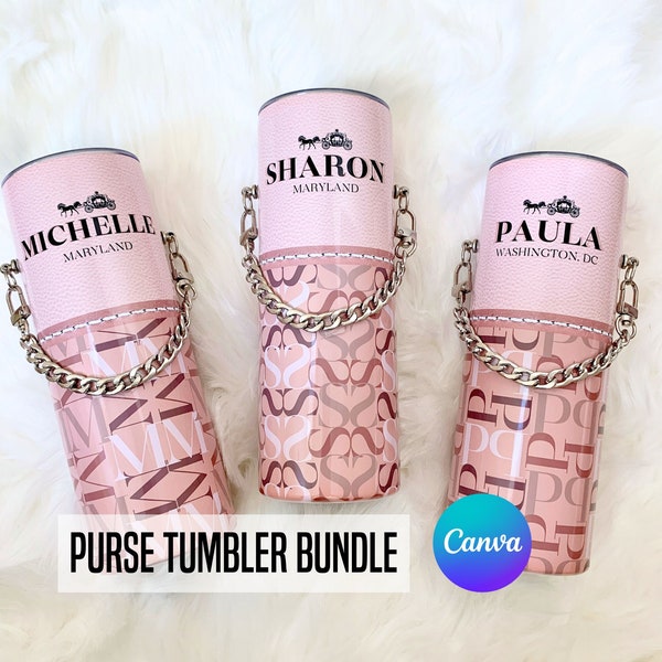 Pink Bridesmaid Tumbler Wrap Bundle Add Your Name Sublimation File Purse Tumbler Design Trendy Tumbler Wrap Customizable 20oz Skinny Tumbler