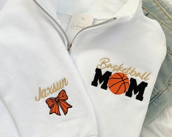 Custom Basketball Mom Quarter Zip Sweater Personalized Sports Mom Gift for Team Mom Sweatshirt Basketball Mom Outfit Basketball Mom Gift