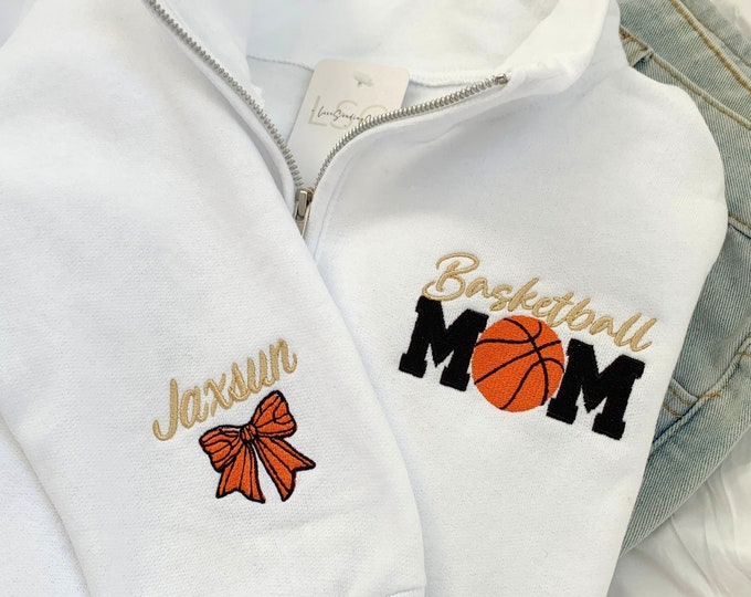 Custom Basketball Mom Quarter Zip Sweater Personalized Sports Mom Gift for Team Mom Sweatshirt Basketball Mom Outfit Basketball Mom Gift