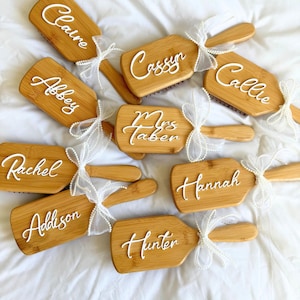 Bamboo Hair Brush with Name Personalized Gift for Bridesmaid Bachelorette Party Favor Spa Gift for Birthday Teen Girl Sleepover Custom Name
