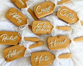 Bamboo Hair Brush with Name Personalized Gift for Bridesmaid Bachelorette Party Favor Spa Gift for Birthday Teen Girl Sleepover Custom Name