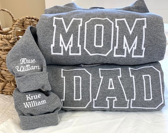 Matching MOM and DAD Sweatshirts Custom New Parent Gift Embroidered Mom Dad Hoodie Christmas Gift for New Parents Pregnancy Announcement