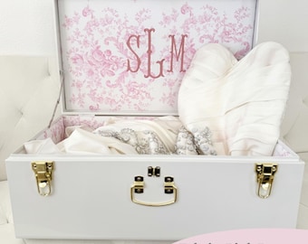 Baule porta-ricordi per matrimonio, contenitore porta-regalo per la sposa, scatola porta-damigella d'onore con monogramma personalizzato, contenitore porta-regalo per bomboniere