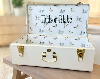 Personalized Metal Chest Premium Storage For Christmas Gift Idea For Baby Boy Nursery Keepsake Box With Embroidered Name Design Mallard Duck