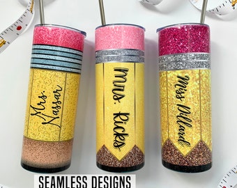 Pencil Tumbler Wrap Add Your Name Tumbler Template Teacher Appreciation Tumbler Wrap Skinny Tumbler Sublimation PNG file 20oz 30oz Wrap File