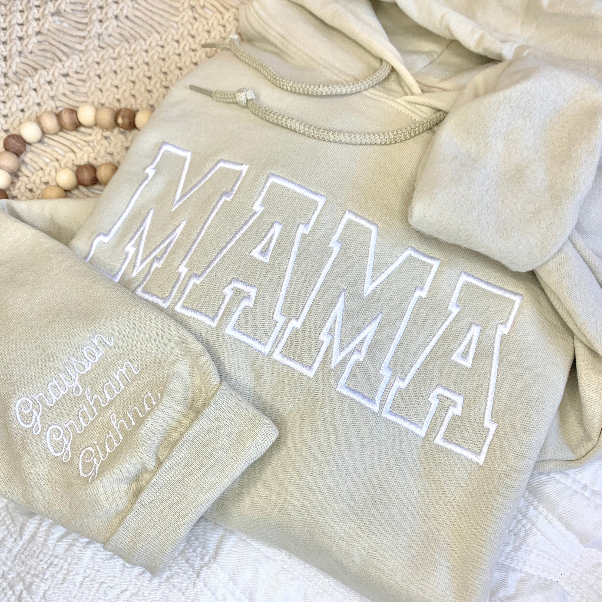 Embroidered Mama Sweatshirt with Kid Name on the Sleeve Custom Mom Crewneck New Mom Gift Personalized Mom Shirt Custom Mothers Day Gift