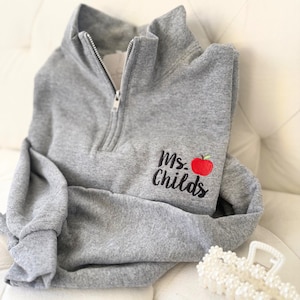 Personalized Quarter Zip Sweatshirt Custom Text Pullover Teacher Gift Clothing Apparel School Wear Cotton Blend Casual Attire Classroom