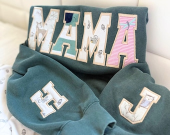 Personalized Mama Sweatshirt Custom Present for Mom Baby Set Matching Clothing Family Gift Custom Name Sleeve Add Infant Onesie Matching