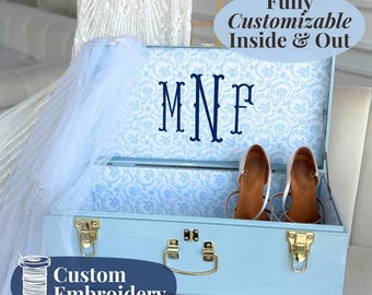 Bride Keepsake Trunk for Bride to Be Wedding Day Something Blue with Last Name Gift for Daughter Heirloom Wedding Memory Box for Anniversary