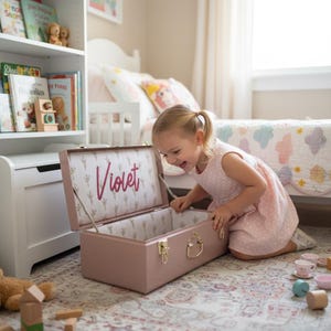 Caja de recuerdos para bebé, gran capacidad de almacenamiento, diseño con monograma, baúl personalizado, regalo para recién nacido, caja de recuerdos para revelación de género, solución de almacenamiento