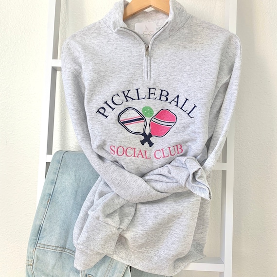 Embroidered Pickleball Quarter Zip Sweatshirt Custom PIckleball Gift Idea for Pickleballer Pullover Pickleball Club Sweater for Tournaments