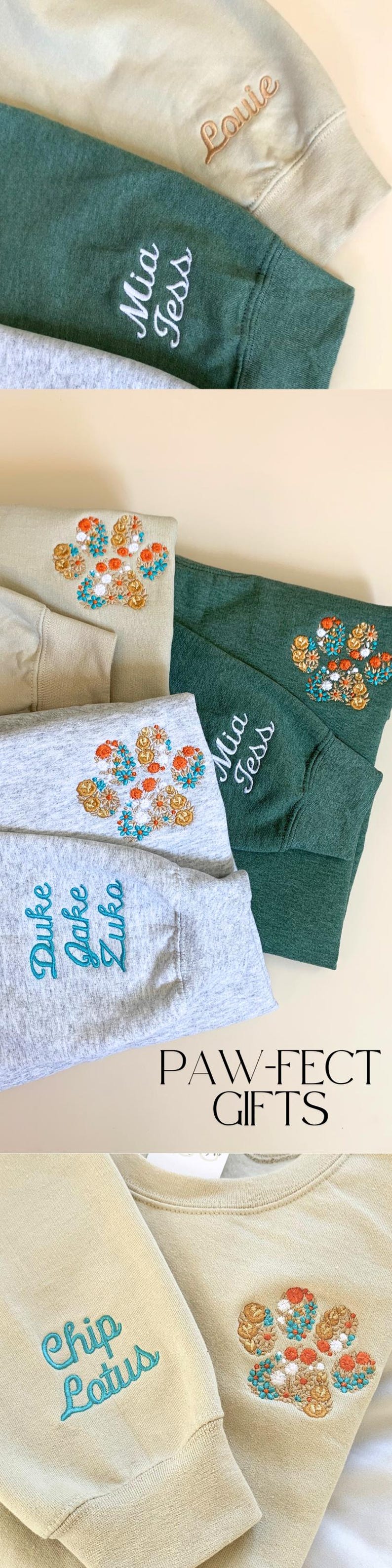 Floral Embroidered Fall Sweatshirt Custom Autumn Crewneck w Pet Name on Sleeve Fall Sweatshirt for Dog Lover Fall Fur MAMA Sweatshirt image 7