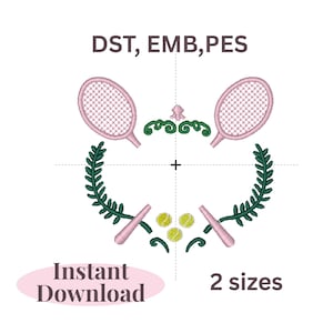 Tennis Embroidery Design Digital Download Machine File Format Included Sport Decoration Stitch Pattern Monogram Frame Tennis Motif Instant