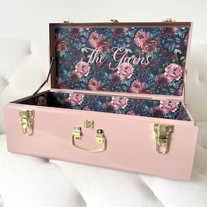 Personalized Keepsake Trunk Closing Gift Client Appreciation Memory Box White Exterior Gold Hardware Decorative Chest Fabric Lined Storage image 4