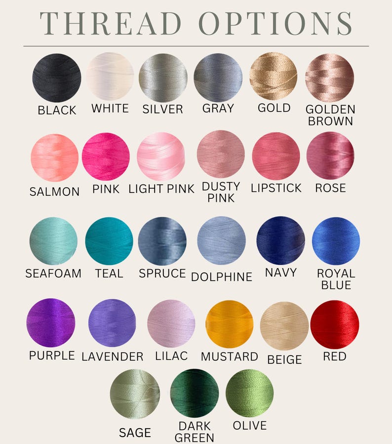 a collection of thread options, each with a different color, arranged in a grid format. The text above the image reads "THREAD OPTIONS".
