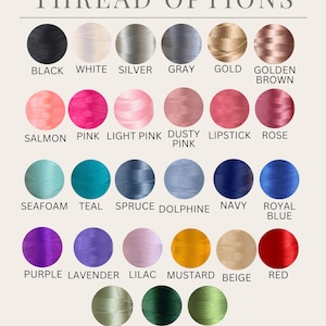 a collection of thread options, each with a different color, arranged in a grid format. The text above the image reads "THREAD OPTIONS".