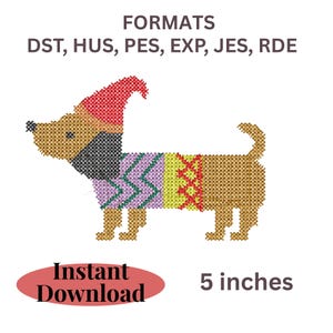 Christmas Dachshund Embroidery Design Download Digital Pattern For Christmas Wiener Dog Holiday Decoration Cross Stitch Machine Design Pet