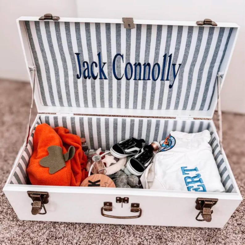 Newborn Keepsake Trunk Infant Memory Box for Baby Shower Gift for New Parent Baby Keepsake Storage Idea Custom Nursery Storage Decor for Boy image 3
