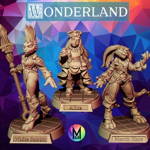 Ensemble de 3: Alice au pays des merveilles, Le lièvre de mars et le lapin blanc