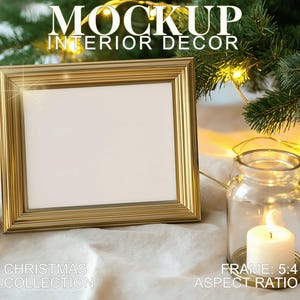 Gold Christmas Frame Mockup: 5x4 Horizontal Art Display (PSD JPG)