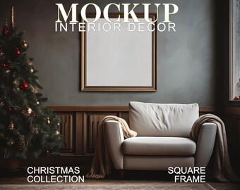 Maqueta de marco navideño: Interior de casa de lujo, cuadrado 1x1 (PSD JPG)