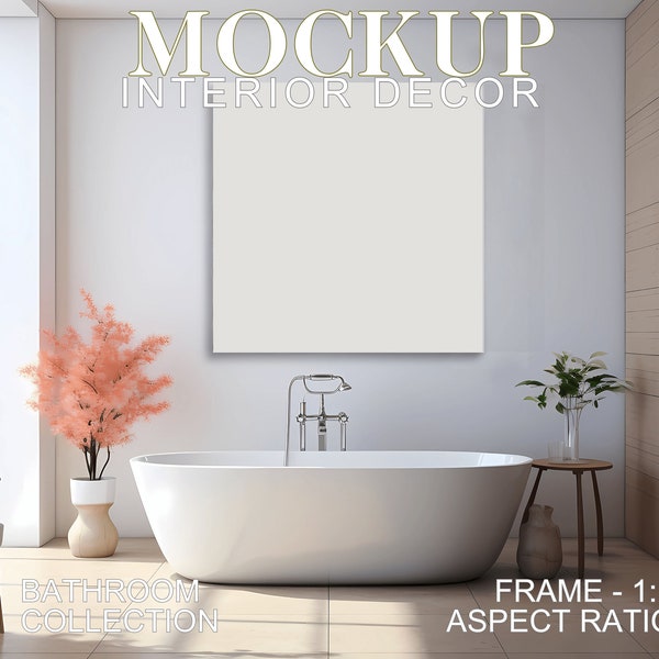 Modern Bathroom Mockup, Bathroom Wall Mock-up, Square Frame Mock up, Poster Mockup, Interior Decor, Frame Mockup, Template Frame Art PSD JPG