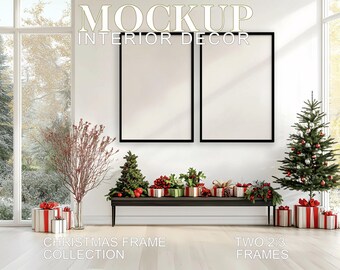 Maqueta de marcos navideños: Marcos verticales negros de 2x3 (PSD JPG)