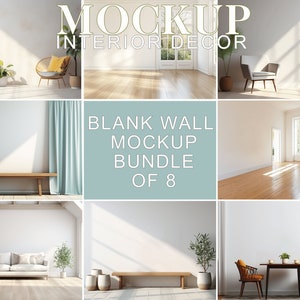 Blank Wall Mockup Bundle of 8, Empty Interior Rooms, Boho Modern Wall Template, Artistic Blank Wall Scenes, Blank Wall Frame Mockup, JPG