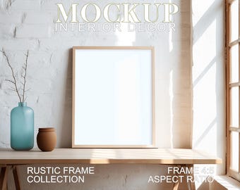 Maqueta de marco rústico: 4x5 vertical, arte occidental (PSD, JPG)