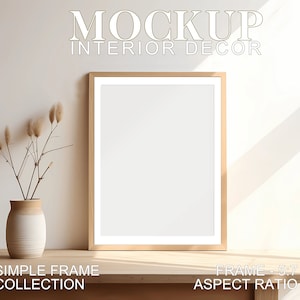 Simple Vertical Wood Frame Mockup 01, Minimalist Modern Boho Frame, Wall Art Frame, Poster Mock up for 5:7  Ratio 50 x 70 cm Art PSD JPG