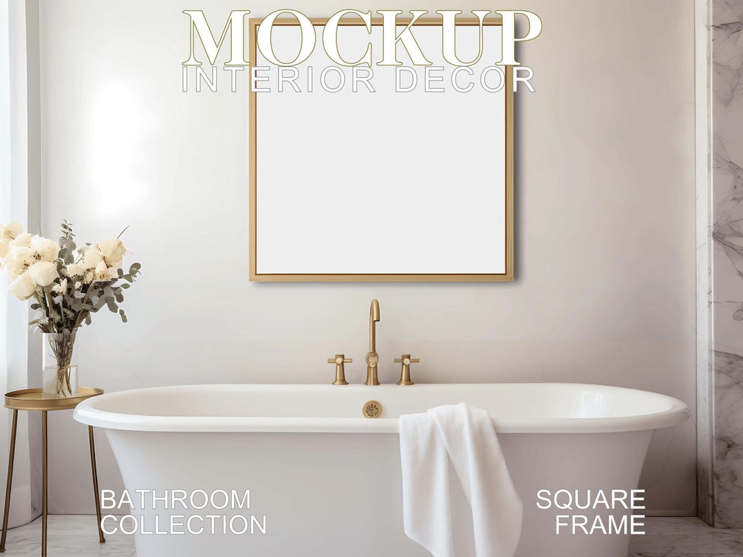 Bathroom Wall Art Mockup, Square Frame Mockup, Modern Bathroom, Poster ...