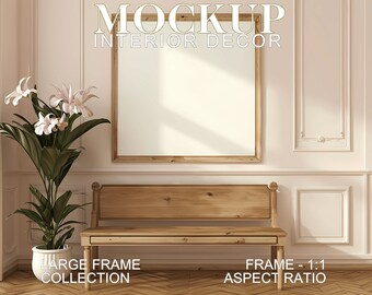 Maqueta de marco de madera cuadrado: estilo rústico bohemio (PSD y JPG)