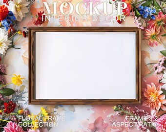 Maqueta de marco floral: Plantilla de arte paisajístico de 3x2 (PSD, JPG)