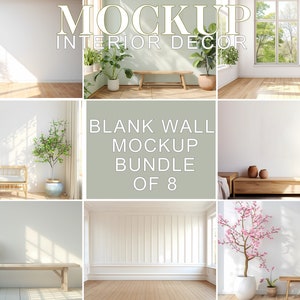 Blank Wall Mockup Bundle of 8, Empty Interior Rooms, Boho Modern Wall Template, Artistic Blank Wall Scenes, Blank Wall Frame Mockup, JPG