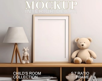 Maqueta de marco para arte infantil, maqueta de tamaño vertical bohemio, maqueta de marco de guardería simple, relación de aspecto 5:7, arte vertical, plantilla de arte de marco PSD JPG