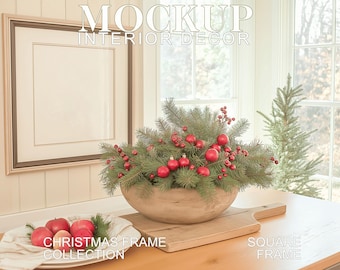 Maqueta de marco cuadrado para cocina navideña: Escena navideña acogedora (PSD, JPG)