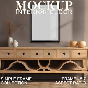 Vertical Black Frame Mockup, Minimalist Modern Boho Frame, Frame for Digital Print and Wall Art, Portrait 5:7 Aspect Ratio, PSD and JPG