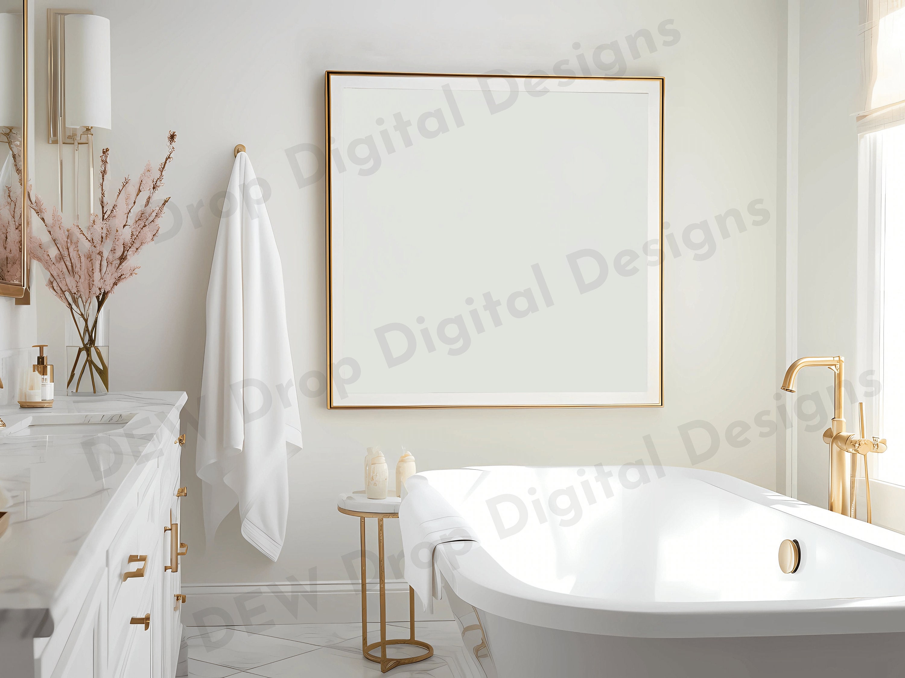 Modern Bathroom Mockup, Bathroom Wall Mock-up, Square Frame, Poster ...