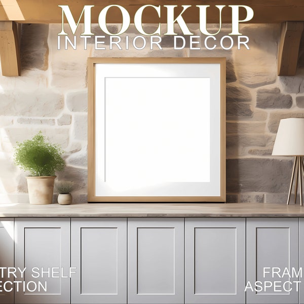 Minimal Frame Mockup 02, Interior Decor Mockup, Wall Art Frame in Farmhouse Kitchen Setting/1:1 Square Art/Template Frame Art PSD JPG