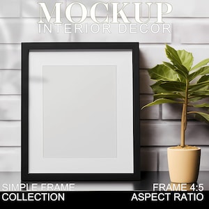 Simple Black Vertical Frame Mockup, Minimal Interior Decor Art, Black & White Accents, Boho Portrait Frame, Easy to Use, 4:5 Ratio, PSD JPG