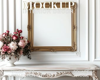 Maqueta de marco cuadrado de San Valentín: dorado estilo coquette con rosas (PSD JPG)