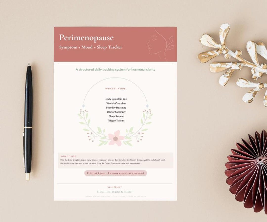Perimenopause Symptom Tracker Printable | Daily Log Mood Sleep ...