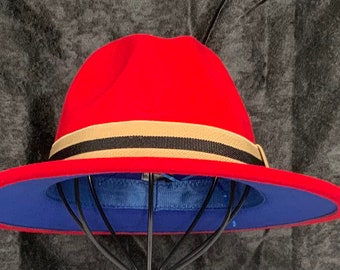 Mens red with blue underneath fedora