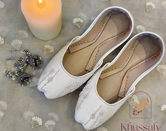 White Beaded Khussa/Jutti on easy to clean leather padded all around shoe!