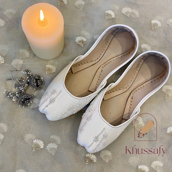 White Beaded Khussa/Jutti on easy to clean leather padded all around shoe!