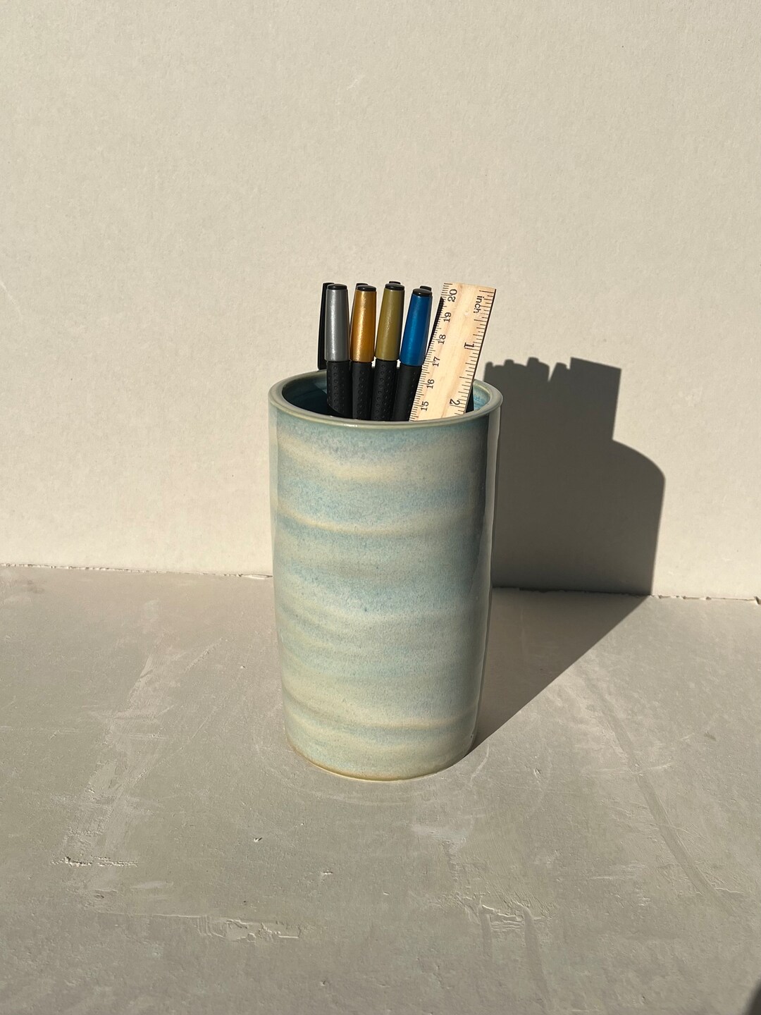 Blue Ceramic Utensil Holder Pens Pencils Tools Etsy