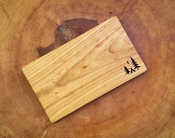 Cutting board cherry oiled with camping motif 26 x 15 x 1 cm kitchen board wooden board