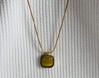 Olive citrine necklace, minimalist pendant necklace, soft green gemstone, gift for her, birthday gift
